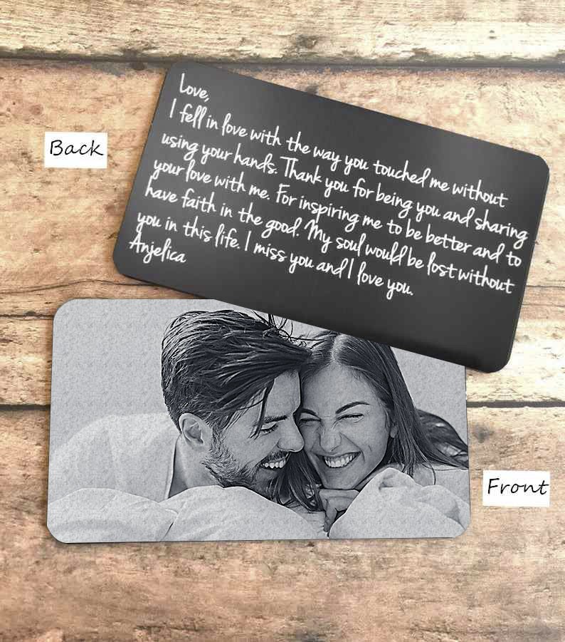 Tarjeta de cartera con mensaje personalizado con foto Love Note regalo de aniversario para él ella