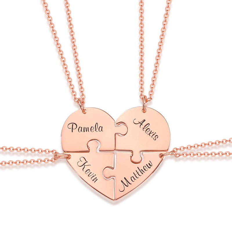 Collar con nombre personalizado de 1 a 7 piezas en forma de corazón chapado en oro rosa de 18 quilates para la familia