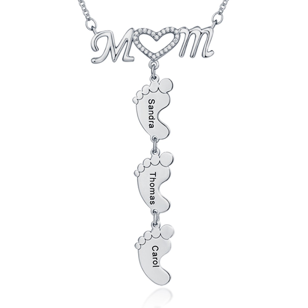 Collar personalizado con nombre grabado de plata con corazón de MoM 1-8 pies de bebé