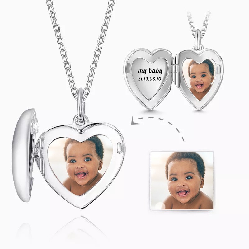 Collar de medallón con foto grabada personalizada para regalos de mamá y papá