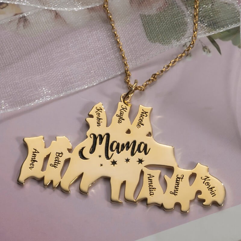 Collar de mamá oso personalizado chapado en oro de 18 quilates 1-8 nombres para regalo del día de la madre