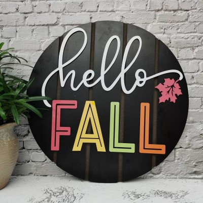 Letrero de puerta delantera personalizado Hello Fall