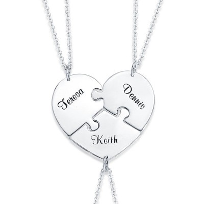 Collar con nombre personalizado de plata en forma de corazón de 1 a 7 piezas para la familia