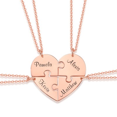 Collar con nombre personalizado de 1 a 7 piezas en forma de corazón chapado en oro rosa de 18 quilates para la familia