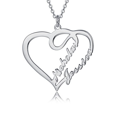 Collar de plata con nombre de pareja de corazón personalizado