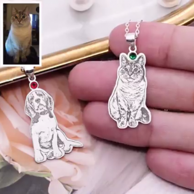 Collar personalizado con foto de gatos y perros con piedra natal
