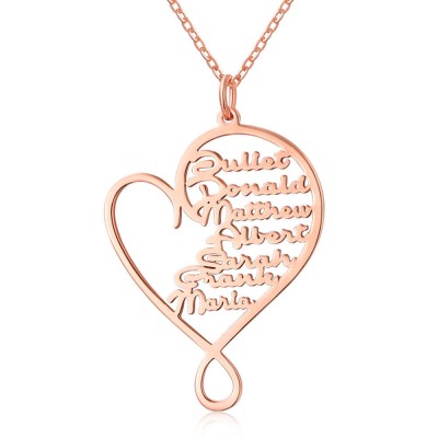 Collar con nombre personalizado de corazón de amor y abrazo de 18 quilates chapado en oro rosa de 18 quilates