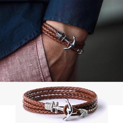 Los nuevos regalos de los hombres calientes del estilo personalizaron las pulseras de cuero del grabado del nombre del ancla