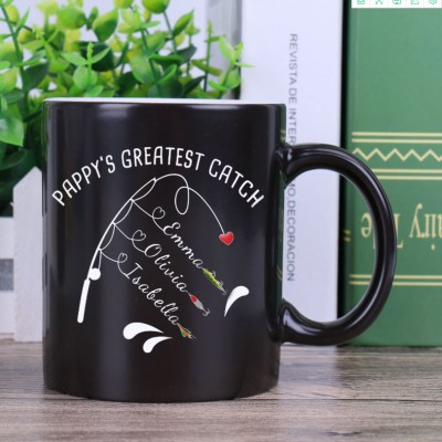 Taza de café personalizada El mejor regalo de pesca de Pappy con nombre para niños