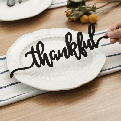 Tarjetas de lugar de acción de gracias para decoración de mesa de comedor letrero de palabras agradecido