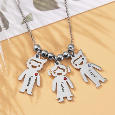 Collar grabado con nombre personalizado de plata para familias de 1 a 10 niños con piedra de nacimiento