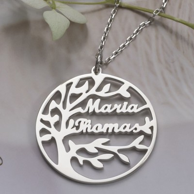 Collares grabados con nombre de árbol genealógico personalizado de plata para regalo de abuela y mamá