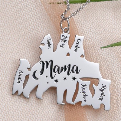 Collar personalizado de plata con oso mamá 1-8 nombres para regalo del día de la madre