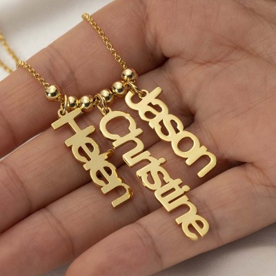 Collar con nombre grabado vertical personalizado chapado en oro de 18 quilates