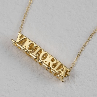 Collar personalizado con nombre de barra cúbica chapado en oro de 18 quilates