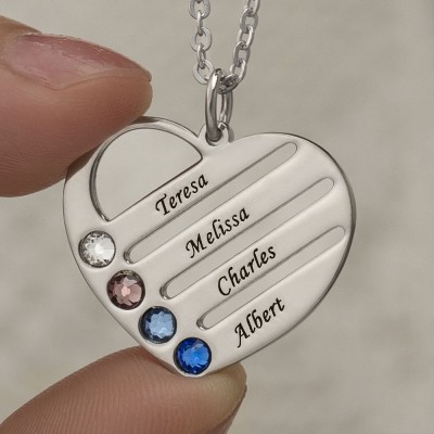 Collares personalizados con nombre grabado en forma de corazón con 1 a 4 piedras natales