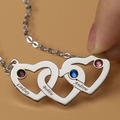 Collar personalizado grabado con nombre de corazones entrelazados de 1 a 5 con piedras de nacimiento