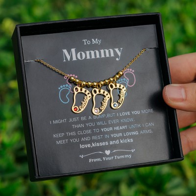 Personalizado 1-10 Hollow BabyFeet Charms Collar con nombre con piedra de nacimiento para mi regalo de mamá