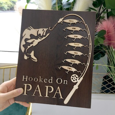 Enganchado a Papa Dad Grandpa Father's Day Regalo personalizado de viaje de pesca para él