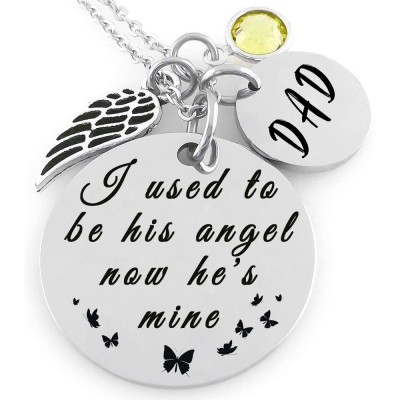Personalizado grabado Solía ​​ser su ángel ahora es mío Collar conmemorativo con piedra de nacimiento