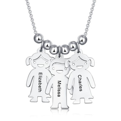 Collares de plata con nombre grabado personalizado con encantos de niños de 1 a 10 niños