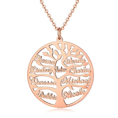 Collar con nombre grabado de árbol familiar personalizado de 18 quilates chapado en oro rosa de 1 a 9