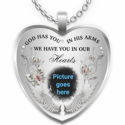 Dios te tiene en sus brazos Te tenemos en corazón Collar con foto conmemorativo con grabado personalizado