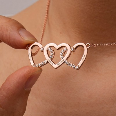 Collares con nombre grabado de corazones de oro personalizados con 2-3 joyas de corazones de amor para ella