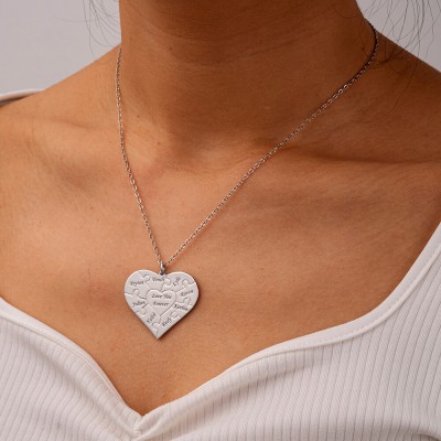 Collar de Plata Personalizado con Corazón Puzzle 1-12 Nombres