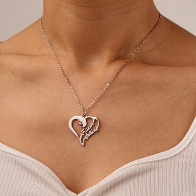 Collares personalizados con nombres de parejas de corazones con piedras natales Regalo de San Valentín