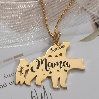 Collar de mamá oso personalizado chapado en oro de 18 quilates 1-8 nombres para regalo del día de la madre