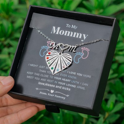 Collar de corazón con nombre de familia grabado personalizado 1-8 con piedra de nacimiento para mi regalo de mamá
