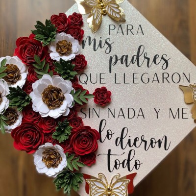 Gorra de graduación de México personalizada Topper Para Mis Padres Bandera Floral Bling Mariposa Mexicano País Estado Flor Girasol Rosas Enfermera Profesora